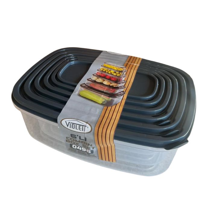 Violet House 0496 Transparent Rectangular Food Storage Set – Grey Lid LARGE (6 pcs)