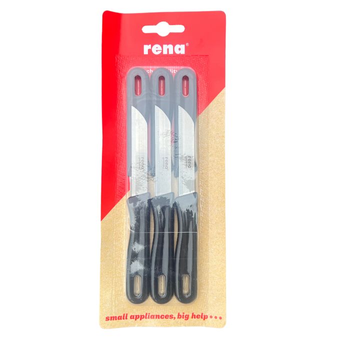 Rena Professional Black SMOOTH Fruit and Vegetables Knife- Pack of 6