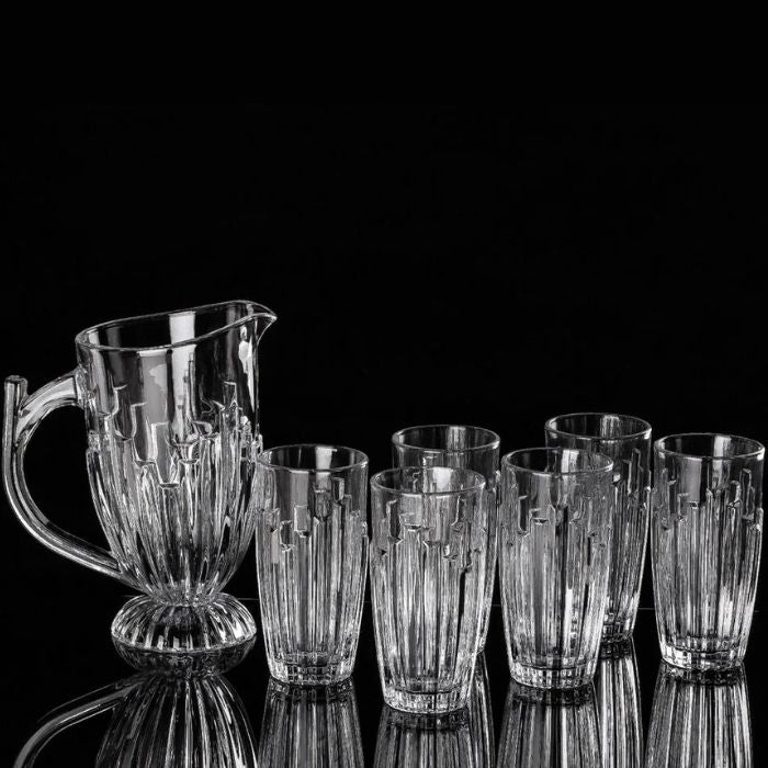 7-Piece Glass Jug & Tumbler Set – Art Deco Elegance
