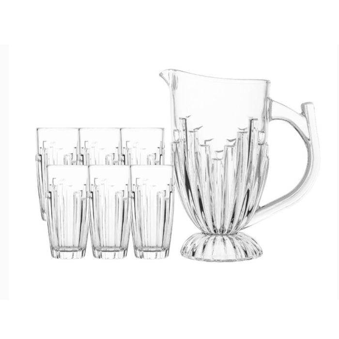7-Piece Glass Jug & Tumbler Set – Art Deco Elegance