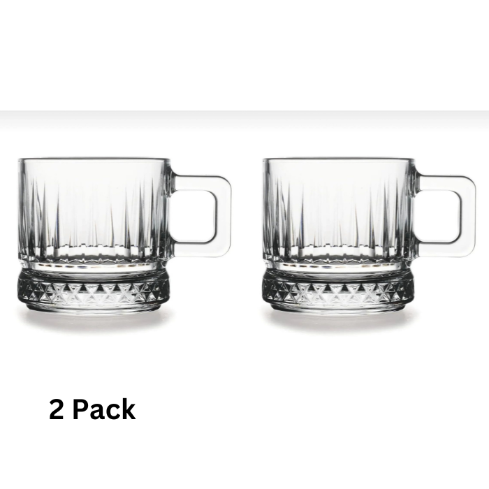 Pasabahce Elysia Diamond Cut Turkish Tea Cup – Set of 2