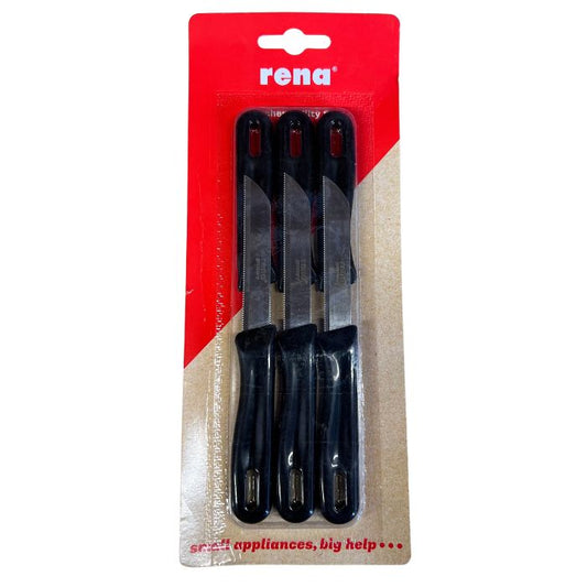 Rena Professional Black SERRATED Fruit and Vegetables Knife- Pack of 6