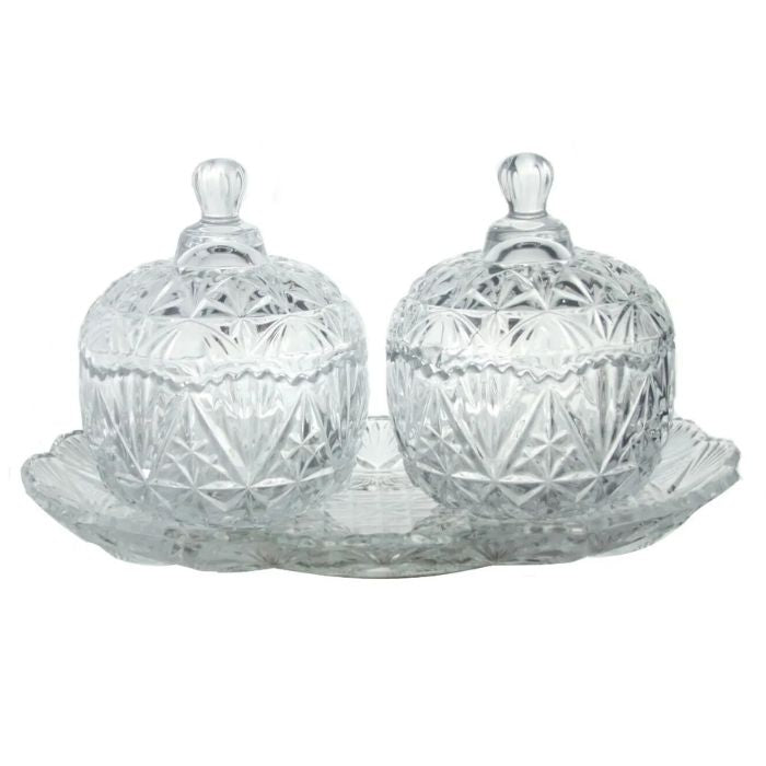 Twin Crystal Glass Jar Set with Tray