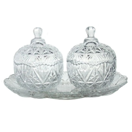 Twin Crystal Glass Jar Set with Tray