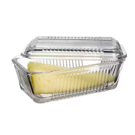 Paşabahçe Ribbed Glass Butter Dish with Lid