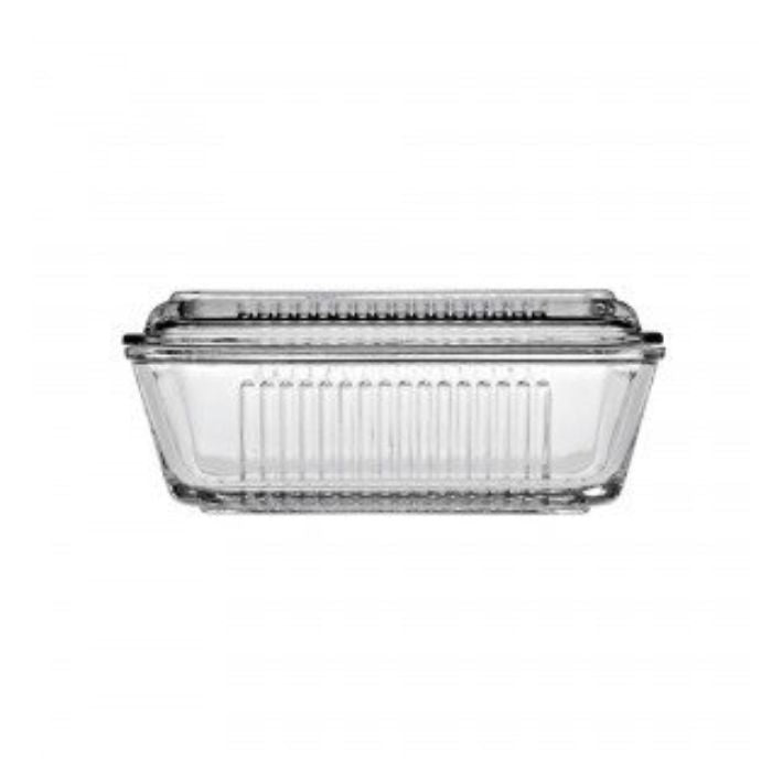 Paşabahçe Ribbed Glass Butter Dish with Lid