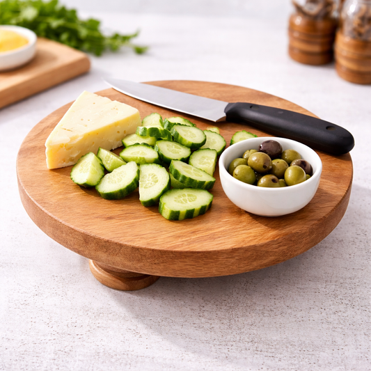 Round Wooden Chakla Board with Non-Slip Feet