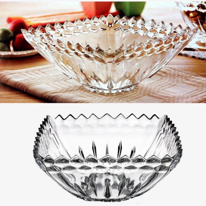 Decorative Clear Square Glass Serving Bowl – Elegant Crystal Style Fruit, Salad & Dessert Bowl