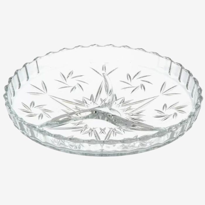Glass 3-Section Serving Dish – 22cm Divided Snack & Appetiser Plate