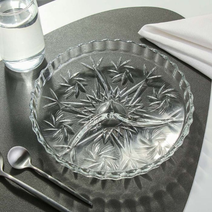 Glass 3-Section Serving Dish – 22cm Divided Snack & Appetiser Plate