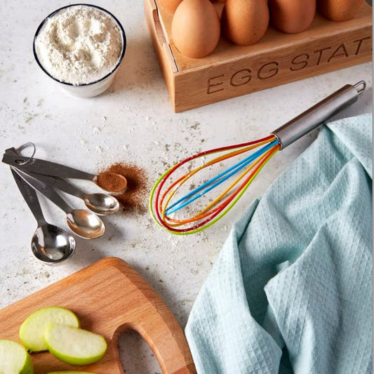 Rainbow Silicone Balloon Whisk 25cm – Non-Stick Kitchen Whisk with Stainless Steel Handle