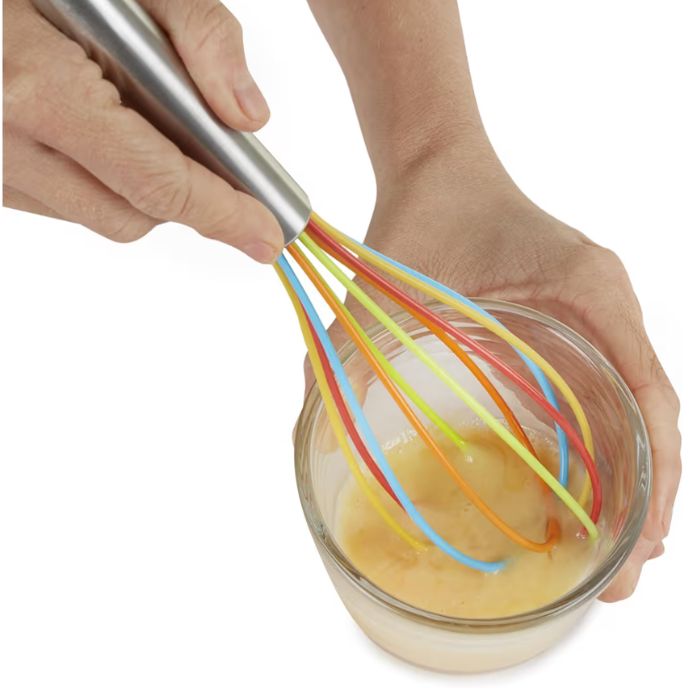 Rainbow Silicone Balloon Whisk 25cm – Non-Stick Kitchen Whisk with Stainless Steel Handle