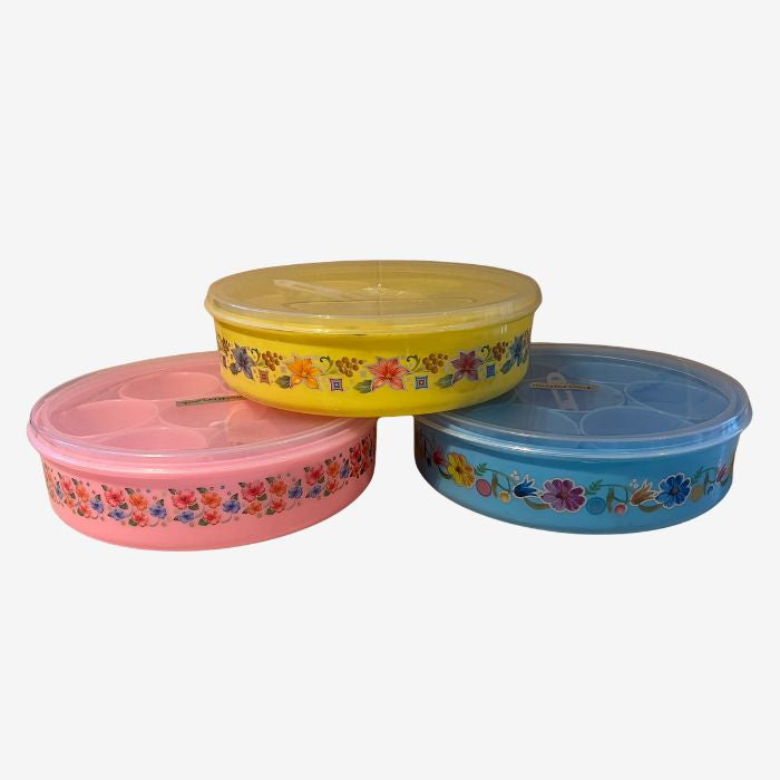 Plastic Masala Dabba Spice Box with 7 Compartments & Spoon – Round Spice Storage Container