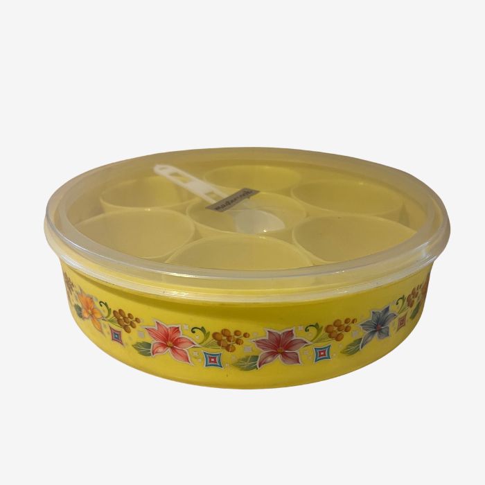 Plastic Masala Dabba Spice Box with 7 Compartments & Spoon – Round Spice Storage Container