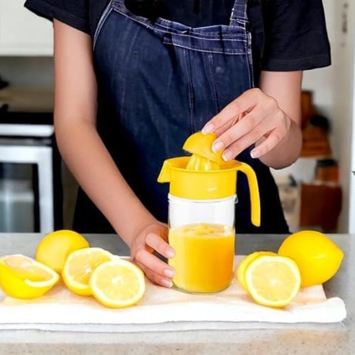 Titiz Glass Lemon Juicer with Container – Manual Citrus Squeezer