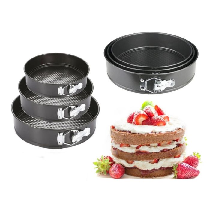 3 Piece Non-Stick Springform Cake Tin Set – Round Baking Tins