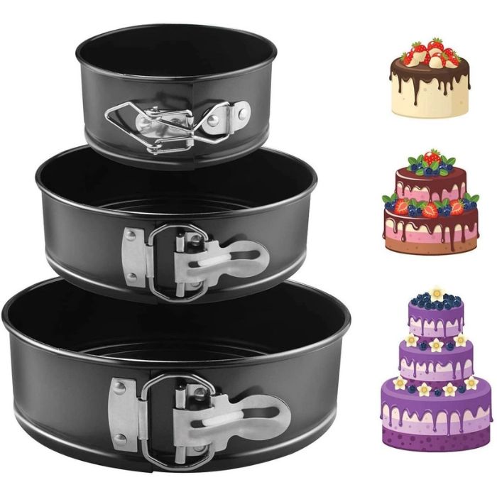 3 Piece Non-Stick Springform Cake Tin Set – Round Baking Tins