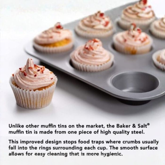 Baker & Salt 12 Cup Muffin Tin – Non-Stick Baking Tray