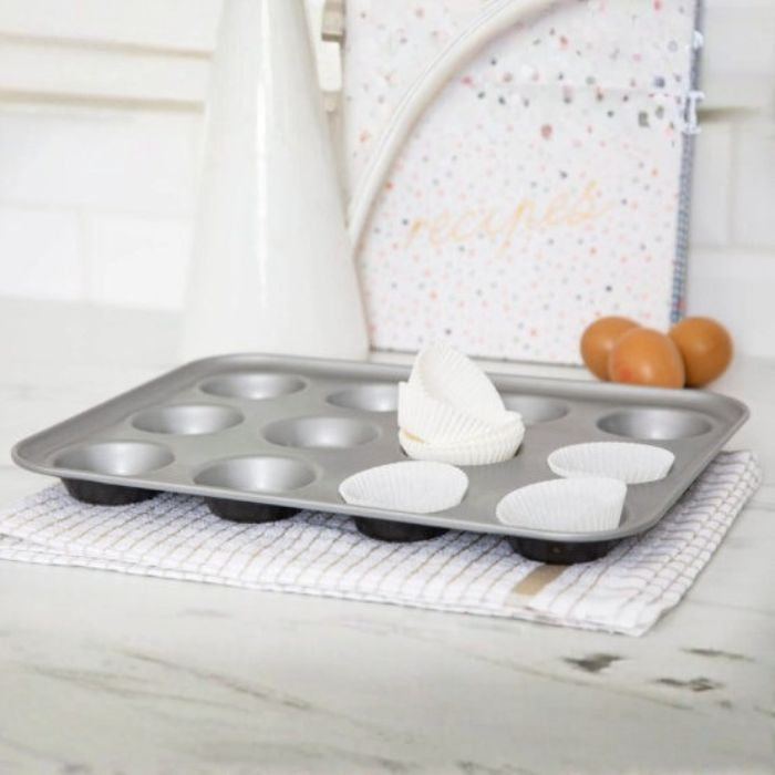 Baker & Salt 12 Cup Cupcake Tin – Non-Stick Baking Tray
