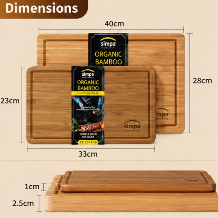 Simpa 2 Piece Pre-Oiled Bamboo Chopping Board Set – 40cm & 33cm